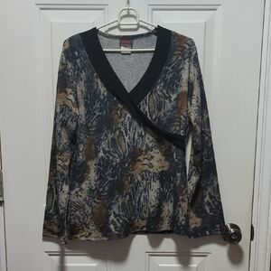 Elegant Black and Brown V-Neck Blouse